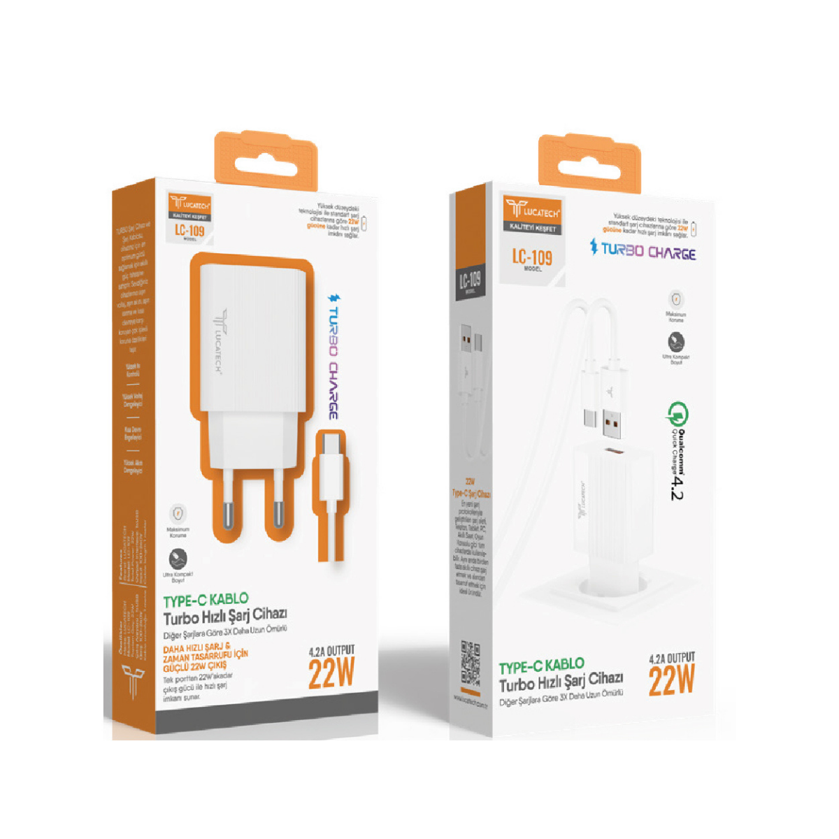 LUCATECH LC-109 Type-C QC3.0 Hızlı Şarj Aleti 4.2A 22W I Toptan Satış
