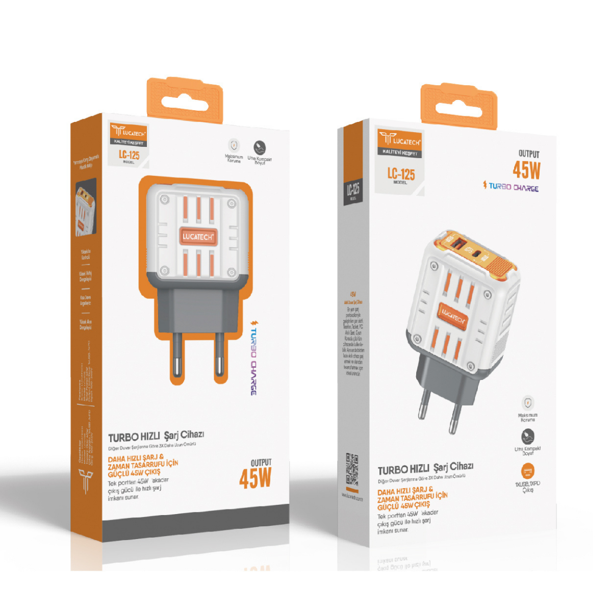 LUCATECH LC-125 Type-C To Type-C Süper Hızlı Şarj Adaptörü - 45W I Toptan Satış