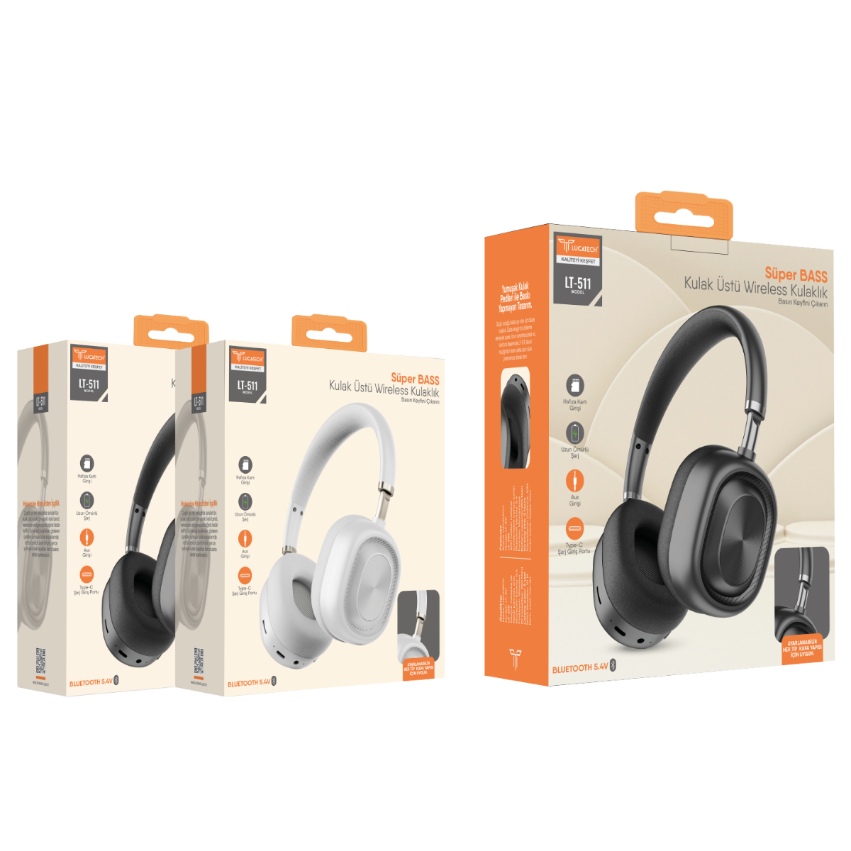 Lucatech LT-511 Kafa Üstü Bluetooth Kulaklık I Süper Bass I Toptan Satış