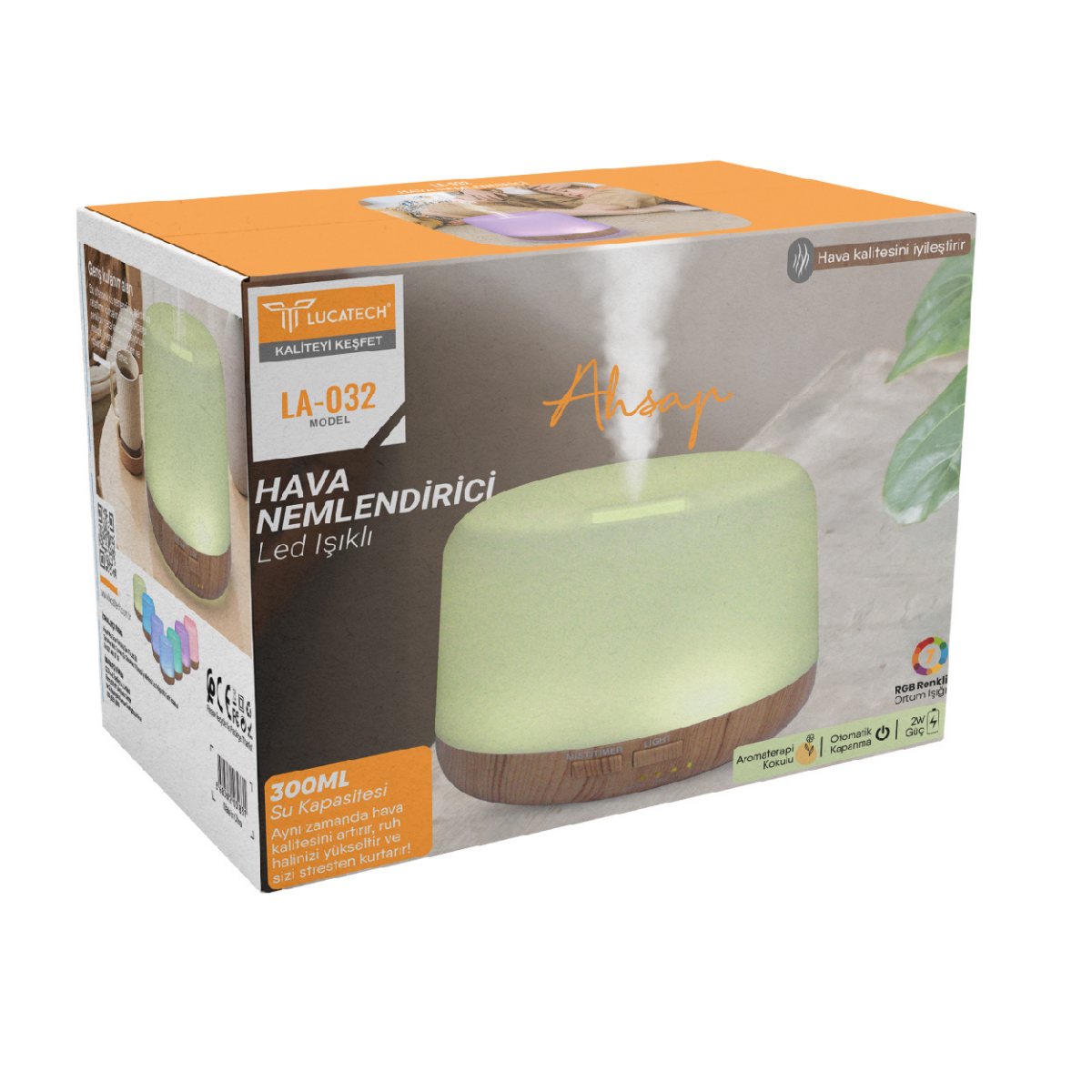 Lucatech LA-032 LED Işıklı Ahşap Ultrasonik Hava Nemlendirici 300 ml I Toptan Satış