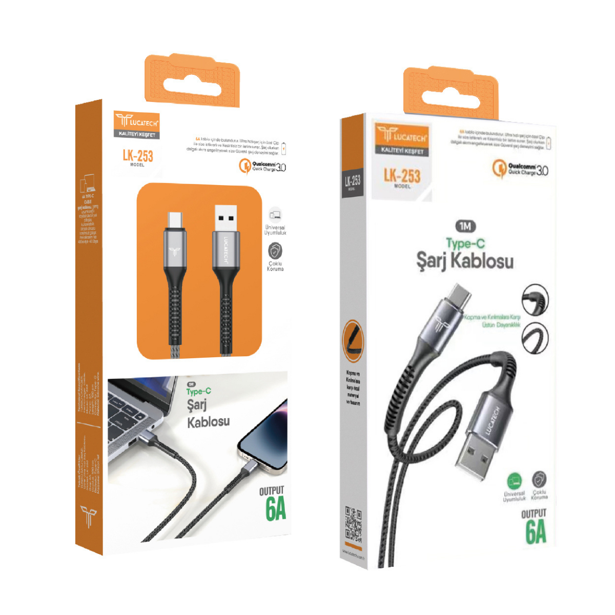 Lucatech LK-253 Type-C 6A Hızlı Şarj Kablosu (1 Metre, QC 3.0) I Toptan Satış
