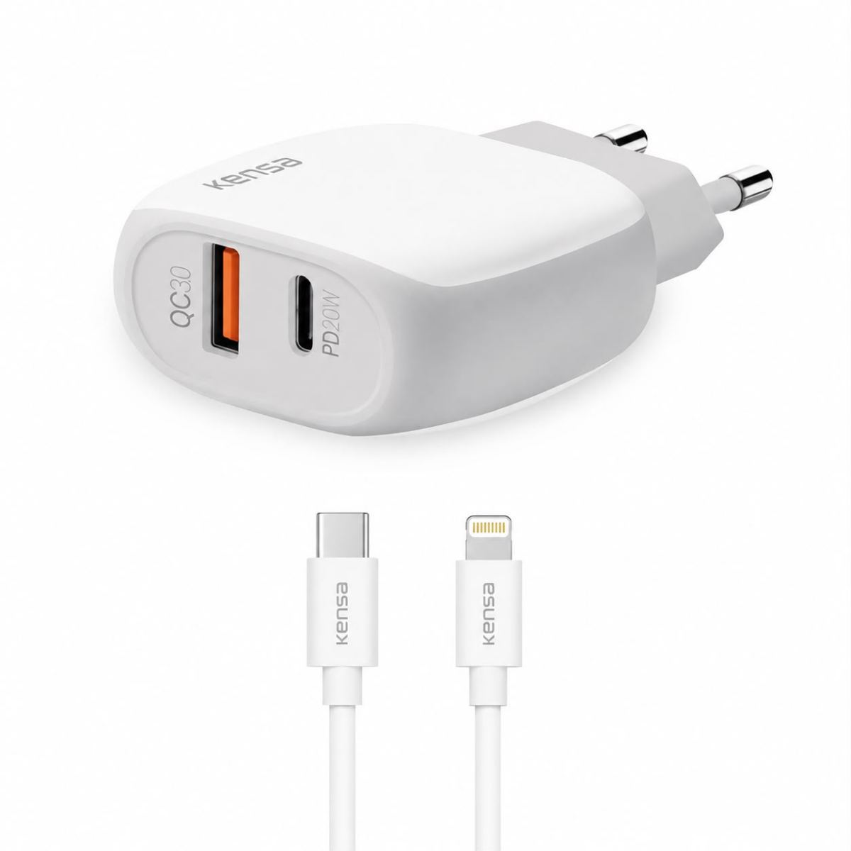 Kensa PW-200 20W PD QC3.0 Typce To Lightning + USB Hızlı Şarj I Toptan Satış